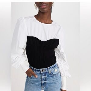 En Saison Mixed Media Sweetheart Top Black and White Blouse